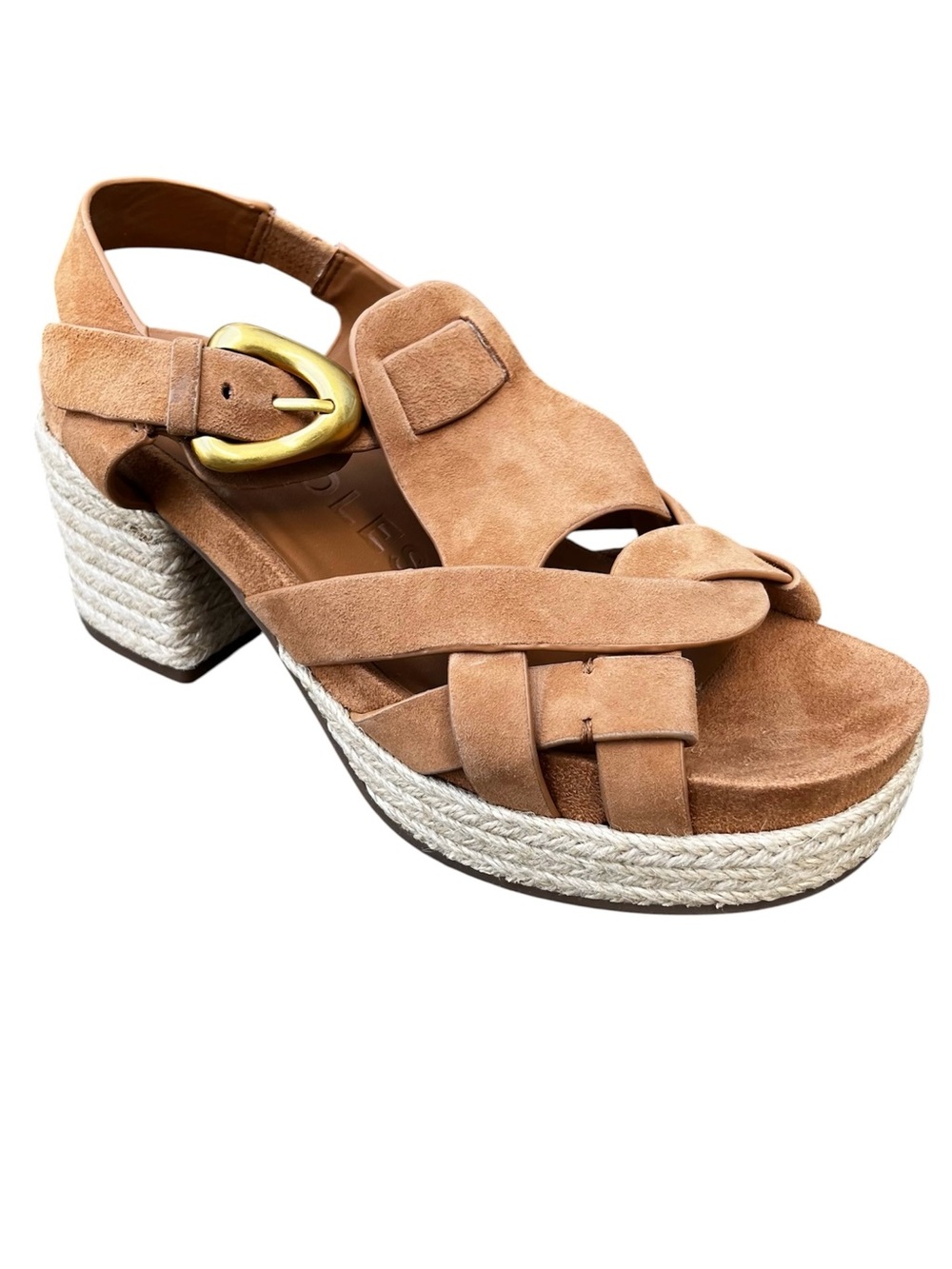 AEROSOLES Tan Suede Espadrille Platform Sandal with Gold Buckle